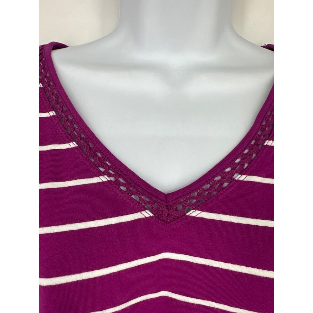 Catherines Women's Purple & White Striped V-Neck Short Sleeve Top Size 1X - Picture 3 of 8